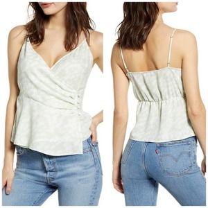 NWOT Nordstrom Leith Green White Floral Print Wrap Plus Size Camisole Blouse 3X